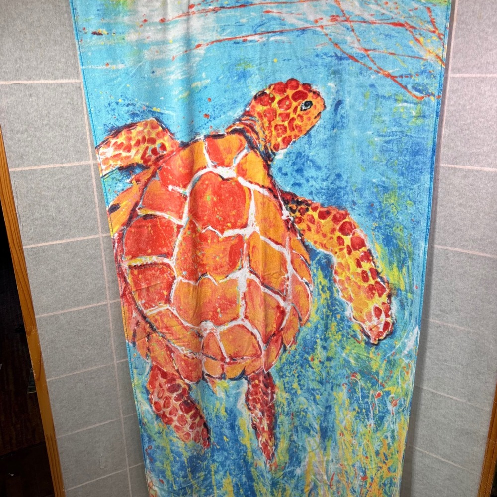 Leoma Lovegrove Beach Towel OS Blue Orange Sea‎ Turtle Florida Art Graphic Print